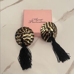 Agent Provocateur Black and Gold Sequin Tassel Pasties